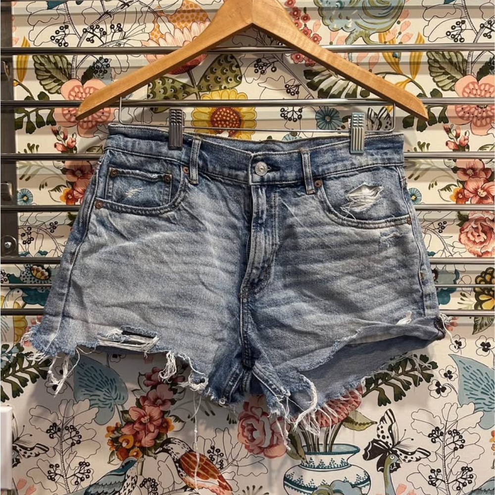 American Eagle Outfitters Light Blue Distressed Denim Shorts